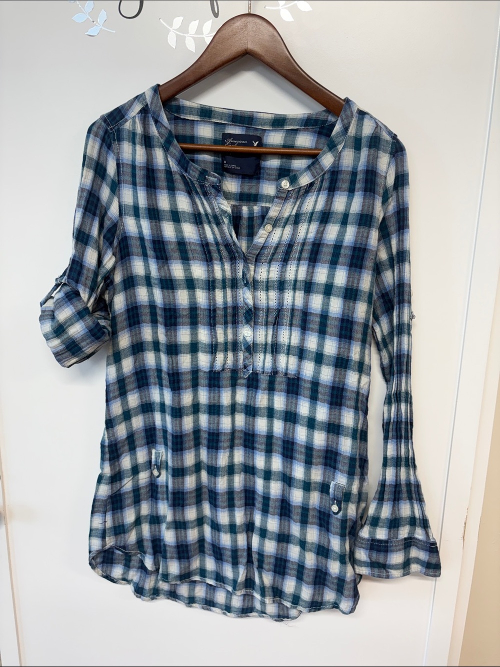 American Eagle Outfitters Blue and White Plaid Tunic